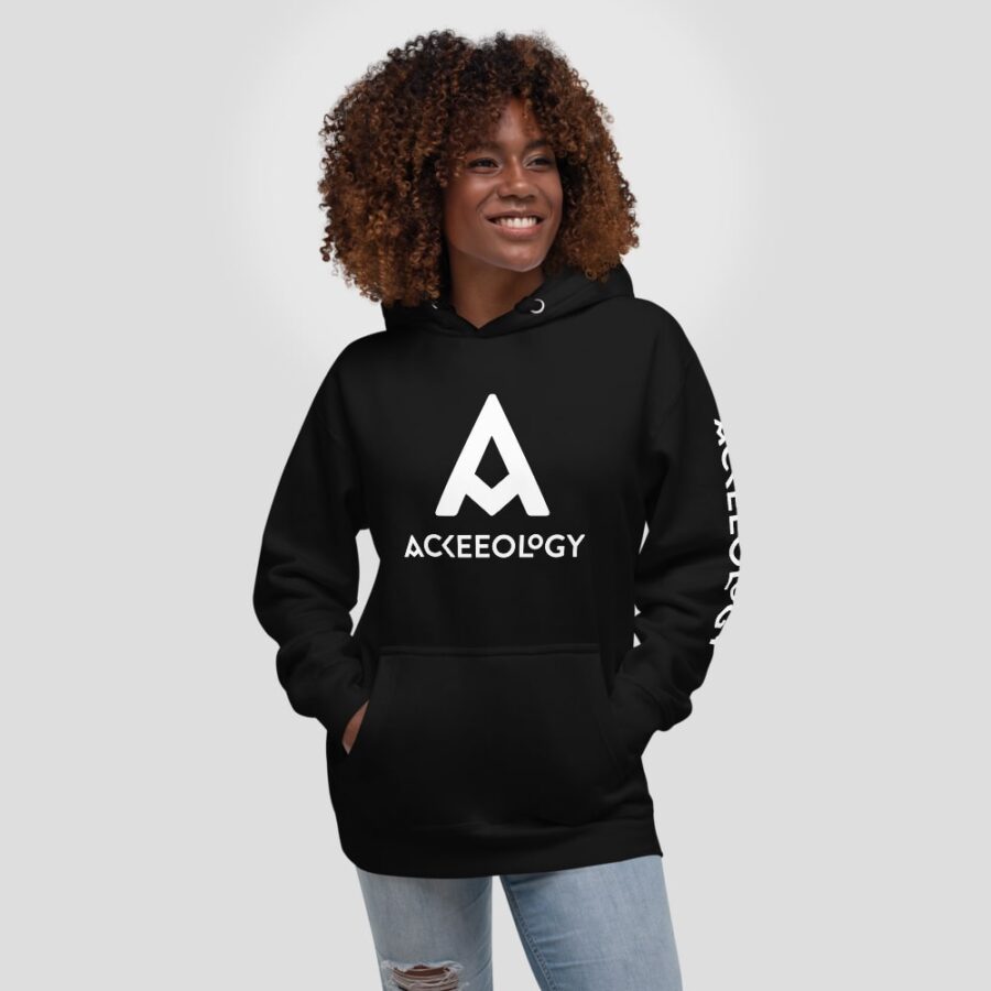 Ackeeology branded hoodie, in black, unisex