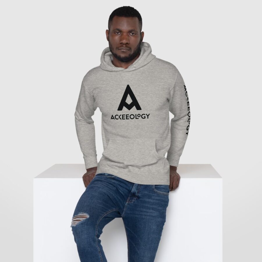 Ackeeology branded hoodie, in grey, unisex